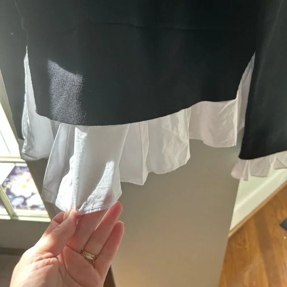 Anthropologie NWOT Black Crew Neck Sweater White Shirt Detail Attached Small - Picture 9 of 9